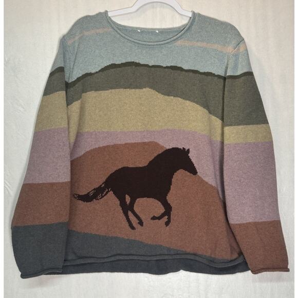 Western Womens Retro Roll Neck Horse Sunset Sweater Rustic Ranch Cotton Knit XXL - Picture 4 of 7
